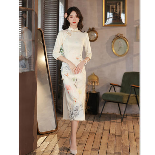 麂皮绒年轻少女款，长款印花旗袍GX-178537 商品图3