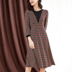 ZS-1672新款秋季大码长袖连衣裙洋气拼接假两件V领裙子