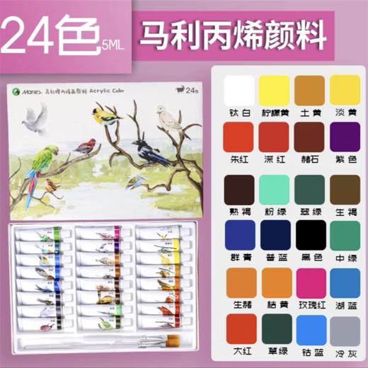 马利牌丙烯颜料12色24色套装5ml彩绘diy涂鸦专用小支画画颜料防水不掉色儿童小学生用玛丽马力牌初学者绘画美术生专业画画专用材料1盒 商品图6