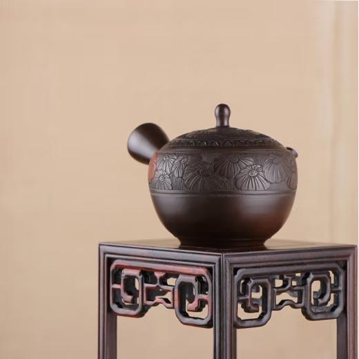 日本进口常滑烧玉龙作窑变丸行菊纹精雕刻急须功夫茶泡茶壶 商品图2