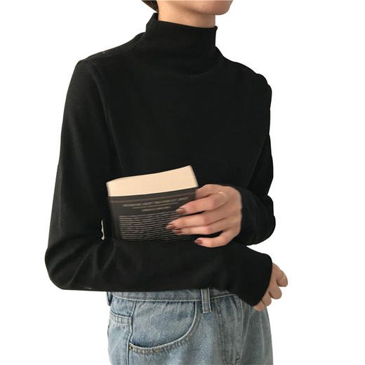 加绒加厚t恤女上衣韩版内搭半高领打底衫女秋冬长袖修身mzy04 商品图0