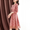 ZS-2029新款大码刺绣蕾丝连衣裙蕾丝绣花收腰气质粉色中长裙 商品缩略图1