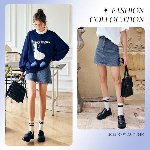 OLrain欧芮儿法式宝蓝色卫衣女早秋2022年新款洋气减龄印花上衣 商品图0