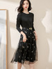 剩S/M/XL 米思阳2026春新款气质淑女拼接网纱连衣裙显瘦中长飘逸裙子0520 商品缩略图1