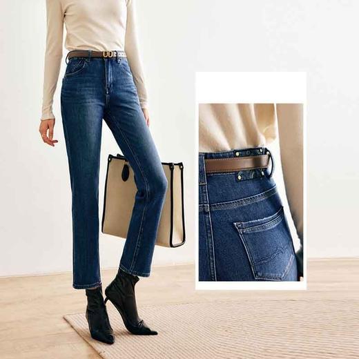 OLrain欧芮儿法式深色牛仔裤女早秋2022新款高级设计感显瘦直筒裤 商品图3