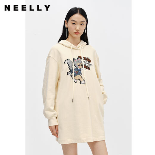 NEELLY纳俪商场同款连衣裙女卫衣连帽卡通亮片减龄设计套头A字裙N22102Y01059 商品图0