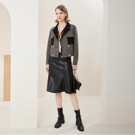 MH9F6斯尔丽瑟俪2022年冬上新商场同款拼色西装领千鸟格双面呢短款大衣 商品图1