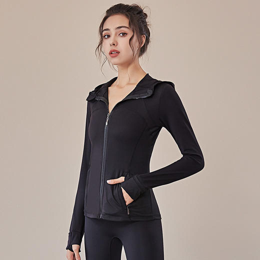 秋冬连帽运动服女外套健身服女式长袖拉链紧身瑜伽服fcdc13 商品图0