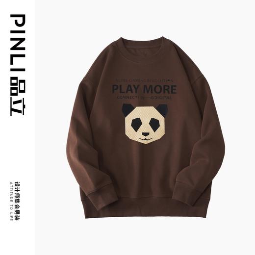 PINLI品立秋冬新款熊猫植绒套头卫衣男士印花圆领长袖上衣潮BG223209013 商品图5