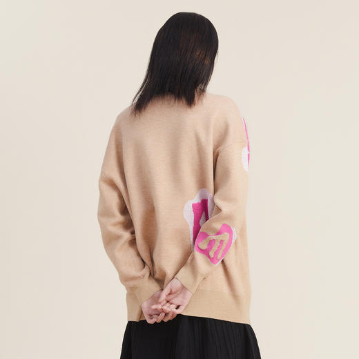 谜底套头针织衫2022秋新款圆领宽松时尚爱心图案毛衣女223MZ1351 商品图2
