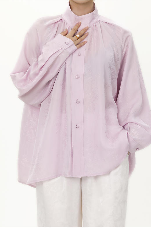 盛唐牡丹|浅粉色真丝提花女衬衫.潮快闪[福利品] 商品图0