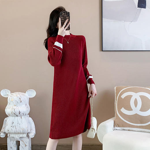 奢姿24年秋装新款大码女装气质小立领针织连衣裙胖妹妹时尚裙子9823852288 商品图2