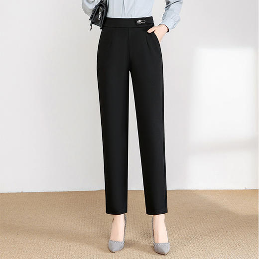 ZQ-LEN2290 秋季新款时尚休闲四面弹力九分裤宽松舒适松紧高腰直筒裤 商品图3