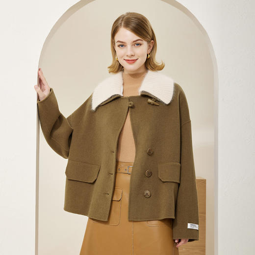 MH9M3斯尔丽瑟俪2022年冬上新商场同款短款针织可脱卸娃娃领牛角扣大衣 商品图1