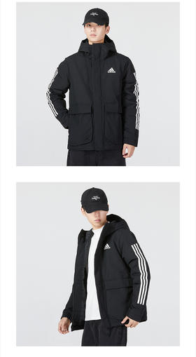 阿迪达斯 （adidas）男棉服 2022秋新款棉衣连帽运动服经典三条纹防风加厚保暖外套 GT1688/保暖连帽