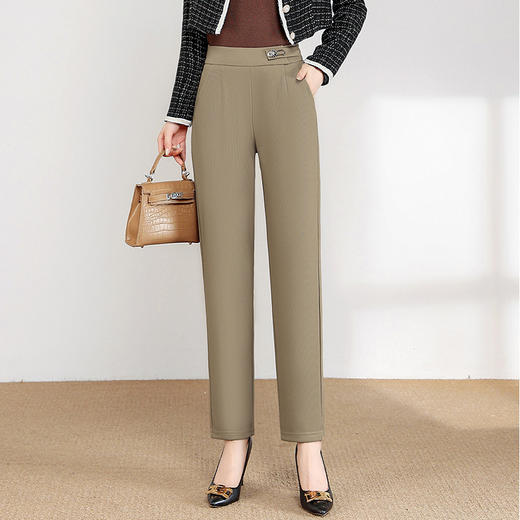 ZQ-LEN2290 秋季新款时尚休闲四面弹力九分裤宽松舒适松紧高腰直筒裤 商品图2