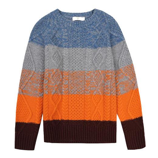 【立体绞花条纹撞色羊绒衫】羊绒世家童装纯羊绒衫秋冬新款童装针织保暖加厚毛衣 商品图6