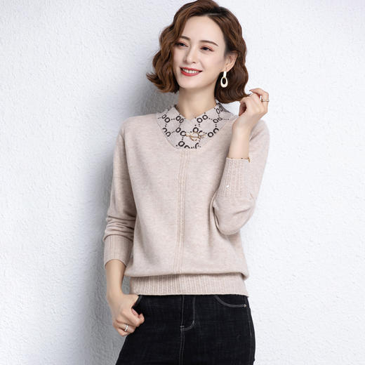 SC15-9982 翻领早秋针织衫新款薄上衣2022女士毛衣娃娃领女士打底衫秋冬毛衣 商品图3