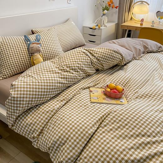 【40款 亲肤水洗棉 健康柔软好舒适】日式简约格子is风格水洗棉四件套亲肤纯色纯棉四件套床笠款床上用品 商品图14