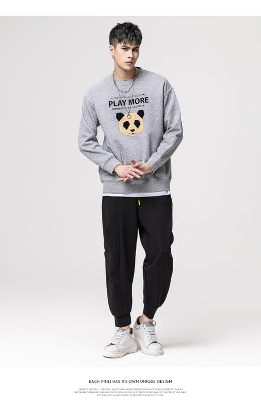 PINLI品立秋冬新款熊猫植绒套头卫衣男士印花圆领长袖上衣潮BG223209013 商品图1