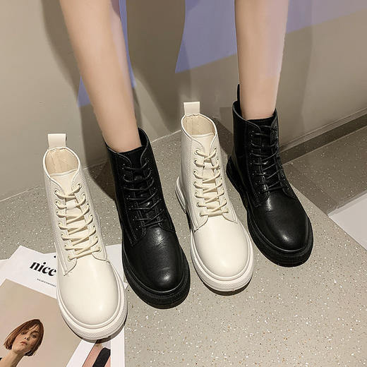 黛唯梵厚底马丁靴女2021年新款秋季薄款骑士靴中筒靴瘦瘦短靴子 商品图1