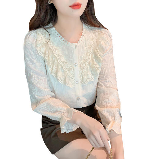 设计感小众纯色衬衫，秋季新款时尚立领上衣洋气蕾丝打底衫KQL-9702 商品图4