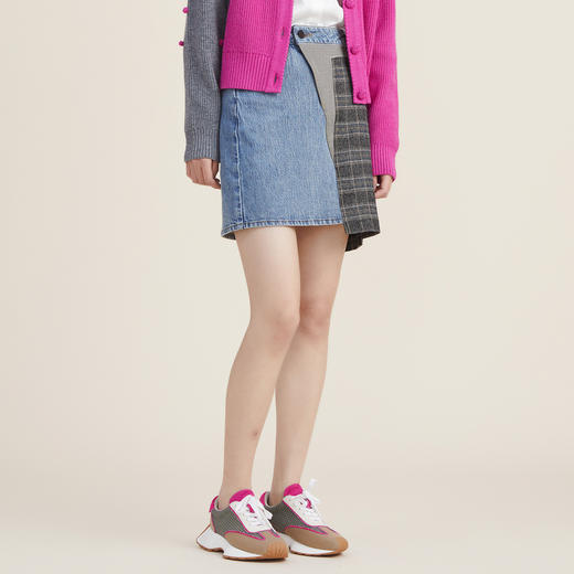 谜底半身裙女2022秋新款复古文艺高腰拼接感A型牛仔半裙223MB1019 商品图3