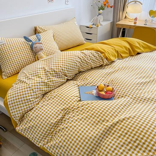 【40款 亲肤水洗棉 健康柔软好舒适】日式简约格子is风格水洗棉四件套亲肤纯色纯棉四件套床笠款床上用品 商品图7
