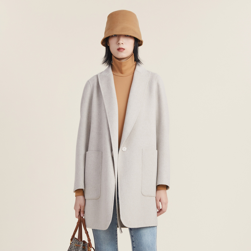 谜底毛呢大衣女2022秋新款时尚中长款宽松双面呢大衣223MD1096