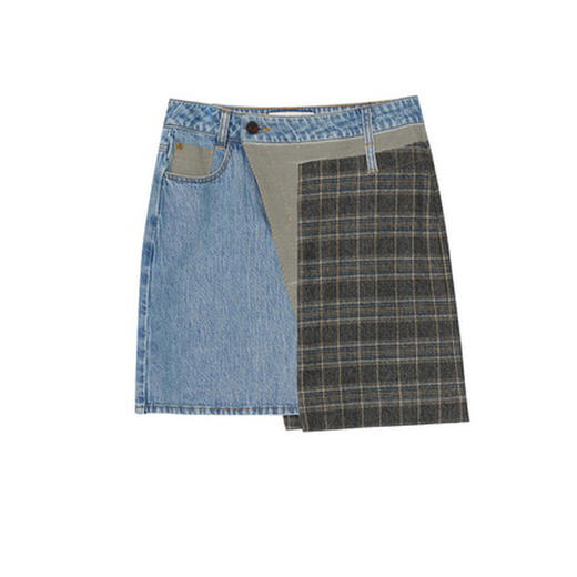 谜底半身裙女2022秋新款复古文艺高腰拼接感A型牛仔半裙223MB1019 商品图4