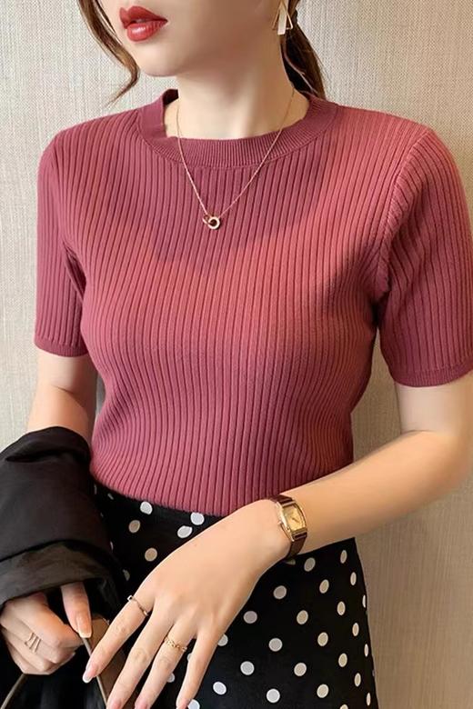 针织衫短袖女夏季2023新款套头毛衣圆领宽松打底上衣ml56 商品图5