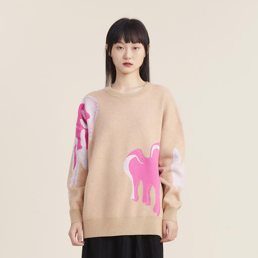 谜底套头针织衫2022秋新款圆领宽松时尚爱心图案毛衣女223MZ1351 商品图0