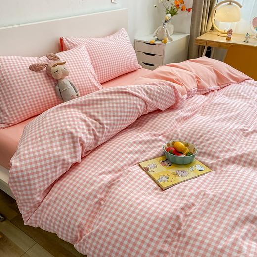 【40款 亲肤水洗棉 健康柔软好舒适】日式简约格子is风格水洗棉四件套亲肤纯色纯棉四件套床笠款床上用品 商品图12