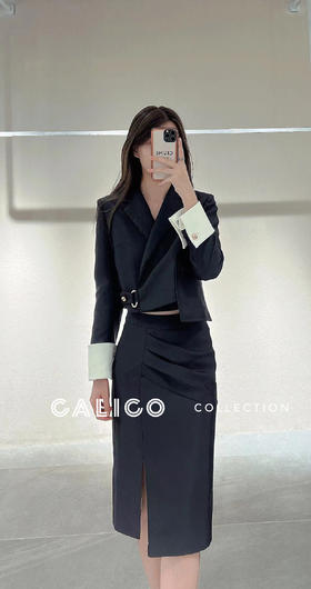 棋盘格开叉半身裙