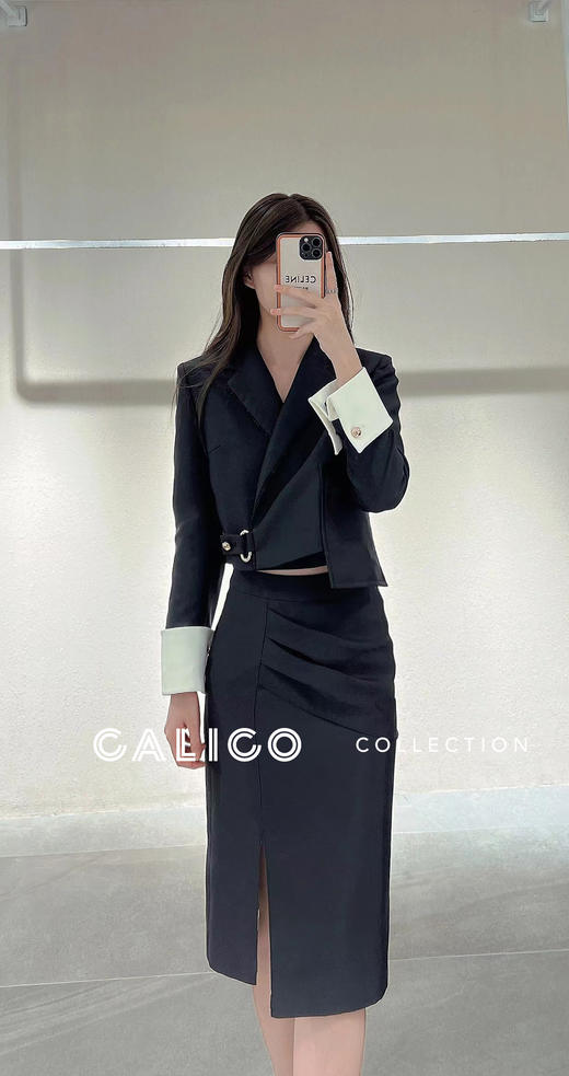 棋盘格开叉半身裙 商品图0