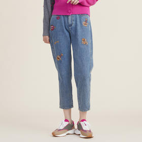 谜底绣花牛仔裤2022秋新款复古牛仔萝卜裤百搭九分裤女223MK1018