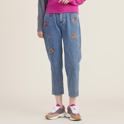 谜底绣花牛仔裤2022秋新款复古牛仔萝卜裤百搭九分裤女223MK1018 商品图0