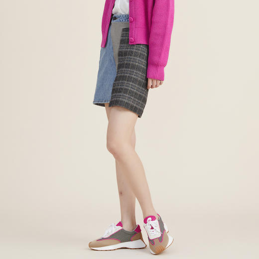 谜底半身裙女2022秋新款复古文艺高腰拼接感A型牛仔半裙223MB1019 商品图1