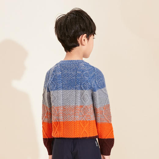 【立体绞花条纹撞色羊绒衫】羊绒世家童装纯羊绒衫秋冬新款童装针织保暖加厚毛衣 商品图5