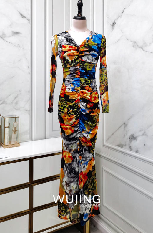 【雾境定制款】复古绚烂印花进口网眼针织极致女人超级遮肉鱼尾裙2202191 商品图6