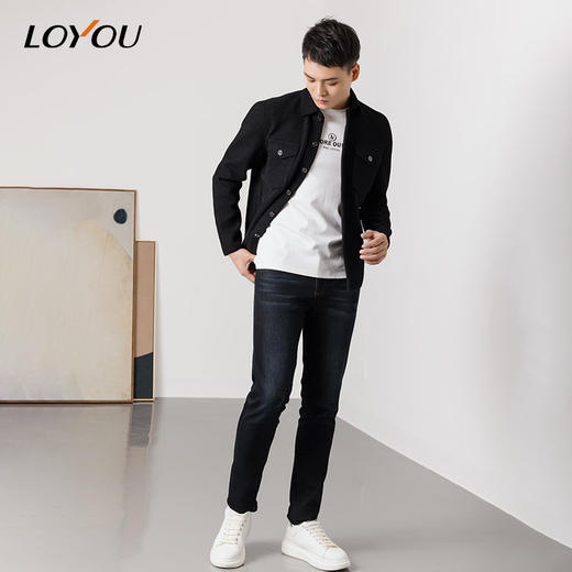 LOYOU/朗逸22秋冬新品夹克男简约百搭黑色翻领夹克休闲外套 商品图2