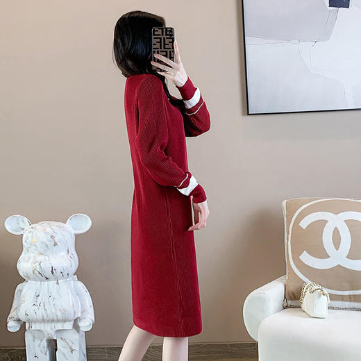 奢姿24年秋装新款大码女装气质小立领针织连衣裙胖妹妹时尚裙子9823852288 商品图3