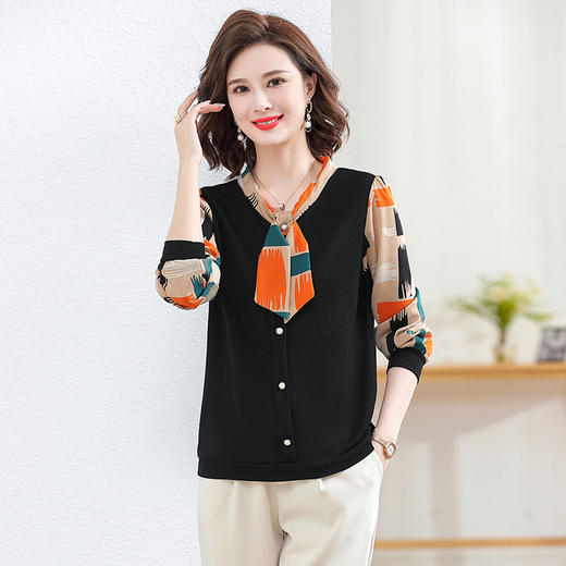 YJR-AA969 中年女装春秋长袖上衣时尚妈妈款打底衫洋气中老年女秋装气质小衫 商品图6