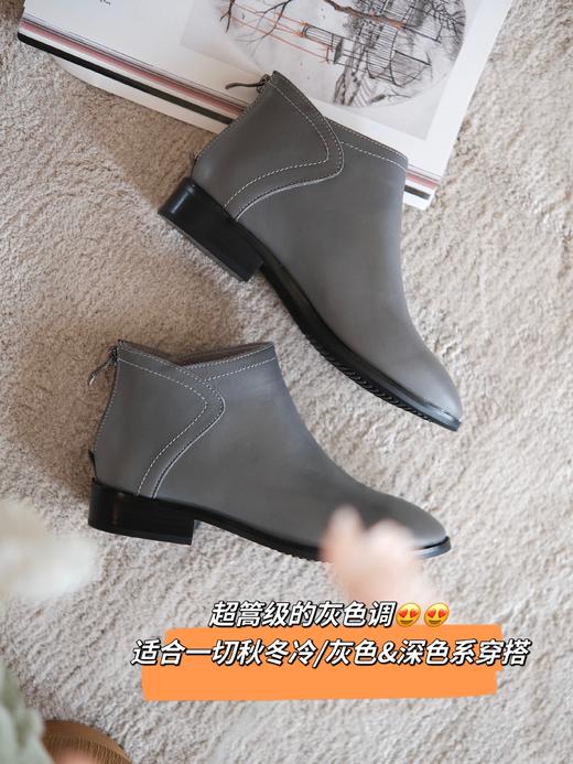 秋冬敲显瘦好穿/线下篙端品质时髦英伦短皮靴！中帮眞皮头层牛皮短筒靴 鞋楦敲秀气 显脚瘦！遮脚踝 3cm增高行走无压力 大象灰/气质棕两色 百搭日常优雅通勤，可搭配秋冬裙裤类所you穿搭！ 商品图5