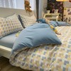 【40款 亲肤水洗棉 健康柔软好舒适】日式简约格子is风格水洗棉四件套亲肤纯色纯棉四件套床笠款床上用品 商品缩略图1