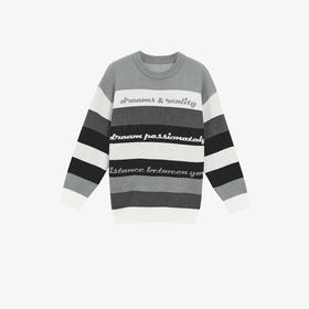 西遇条纹长袖针织衫男2023年冬季新款拼接撞色柔软保暖毛衣上衣12022430