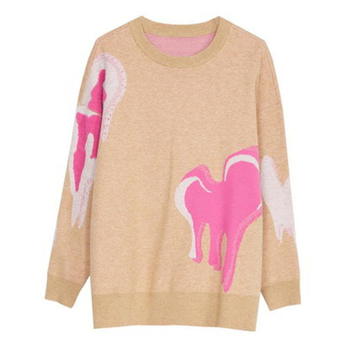 谜底套头针织衫2022秋新款圆领宽松时尚爱心图案毛衣女223MZ1351 商品图4