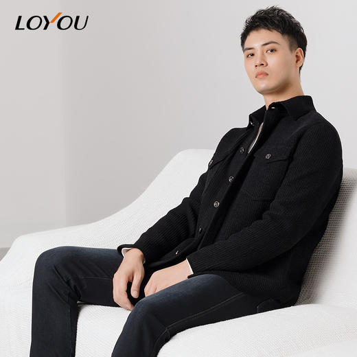 LOYOU/朗逸22秋冬新品夹克男简约百搭黑色翻领夹克休闲外套 商品图1