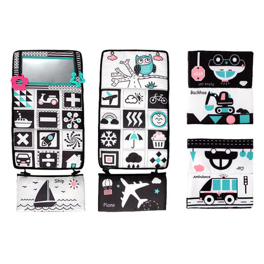 【水洗不褪色 趣味益智 助力宝宝启蒙发育】新款黑白哈哈镜 视觉激发可折叠布书宝宝视力训练车挂玩具 商品图6