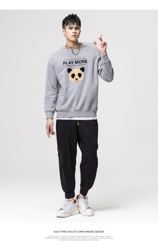 PINLI品立秋冬新款熊猫植绒套头卫衣男士印花圆领长袖上衣潮BG223209013 商品图2